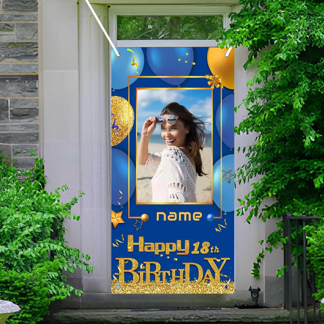 UUBAO Custom Happy Birthday Door Banner Backdrop Birthday Decorations Party Supplies for Women Men(Navy Blue)