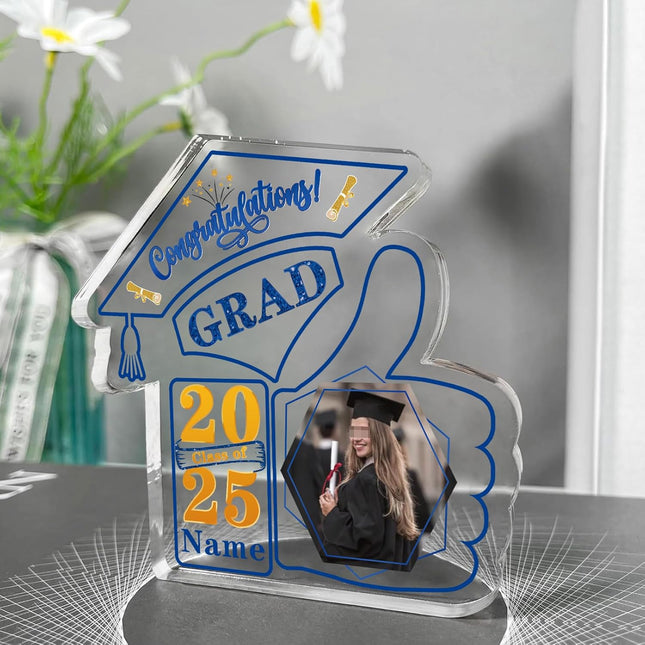 UUBAO Personalized Graduation Decorative Signs Plaques Class of 2024 Desk Paperweight Farewell Memorial Gift with Photo(Blue and Gold)