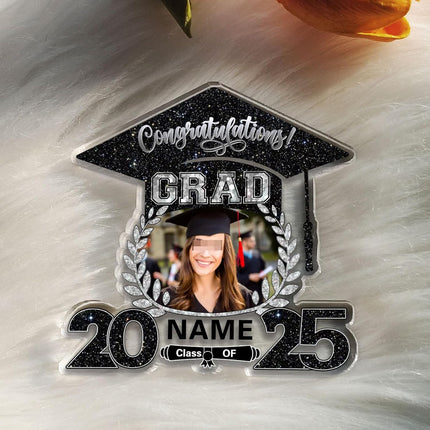UUBAO Customized Graduation Plaque with Photo Crystal Desktop Keepsake Gift (Black and Silver)