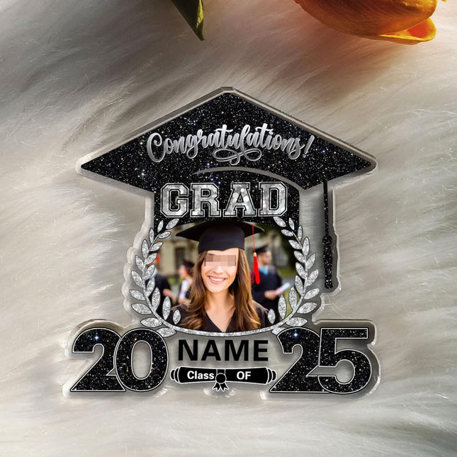 UUBAO Customized Graduation Plaque with Photo Crystal Desktop Keepsake Gift (Black and Silver)