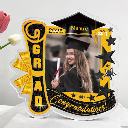 UUBAO Customized Graduation Plaque with Single Picture Custom Picture 2025 Congrats Grad Crystal Desktop Farewell Keepsake Gift (Black and Gold)