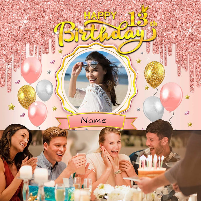 UUBAO Custom Rose Gold Happy Birthday Banner Backdrop Birthday Decorations Party Supplies for Girl Women