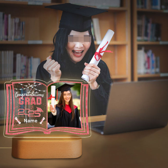 UUBAO Custom Night Light with Photo Name 2025 Personalized Graduation Led Lamp for Women Man Gifts for College High School (Pink)