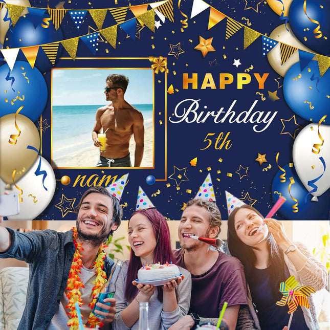 UUBAO Custom Navy Blue and Gold Happy Birthday Sign Birthday Party Decorations Supplies