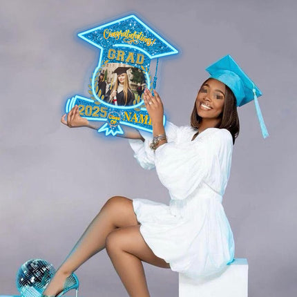 UUBAO Custom Graduation Gift LED Neon Signs Class of 2025 Personalized Photo Congrats Grad USB Powered (Sky Blue)