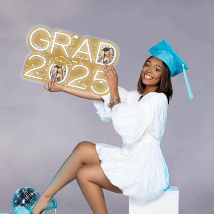 UUBAO Personalized Graduation Gift Neon Signs Congrats Grad LED Light Signs with Photo 2025 Party Backdrop Light Sign Decor (Champagne)