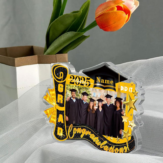 UUBAO Customized Graduation Plaque with Photo Crystal Desktop Keepsake Gift (Black and Gold)