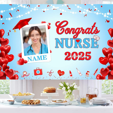UUBAO Custom Nurse/Medical Students Graduation Party Decorations 2025 Personalization Congrats Grad Backdrop Banner