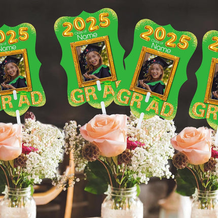 UUBAO Personalized Graduation Double Sided Face Fan Class of 2025 Customized Graduation Head Face Cutout with Handle Fun Photo Prop Supplies(Light Green)