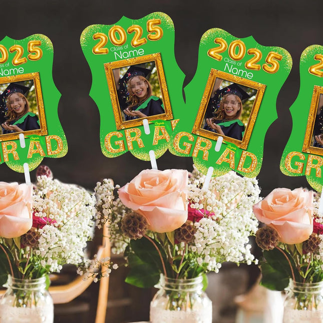 UUBAO Personalized Graduation Double Sided Face Fan Class of 2025 Customized Graduation Head Face Cutout with Handle Fun Photo Prop Supplies(Light Green)