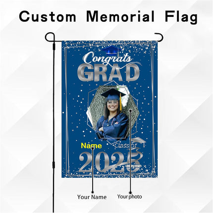 UUBAO Custom Graduation Garden Flag with Photo Class of 2025 Congrats Grad Double Sided Yard Flag Decorative Gifts (Blue and Silver)
