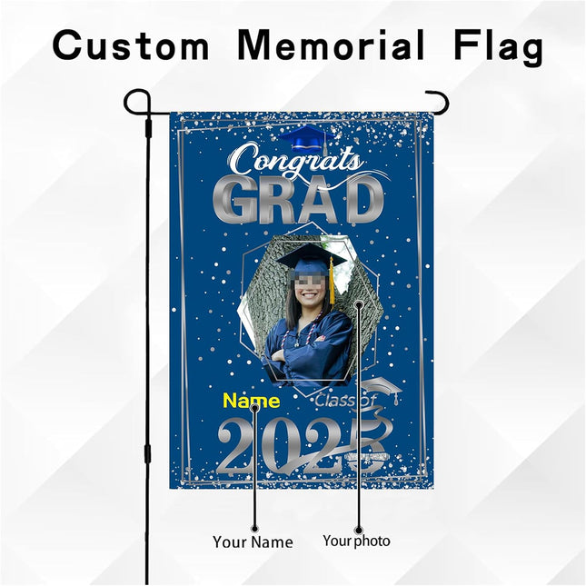 UUBAO Custom Graduation Garden Flag with Photo Class of 2025 Congrats Grad Double Sided Yard Flag Decorative Gifts (Blue and Silver)