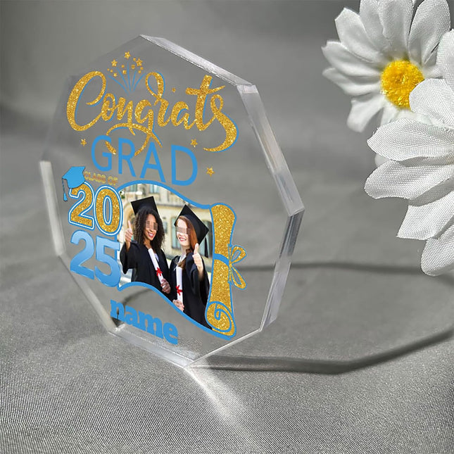 UUBAO Personalized Graduation Gift Class of 2025 Desk Paperweight Farewell Memorial Decorative Signs Plaques with Photo (Sky Blue)