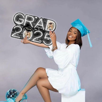UUBAO Personalized Graduation Gift Neon Signs Congrats Grad LED Light Signs with Photo 2025 Party Backdrop Light Sign Decor (Black and Silver)