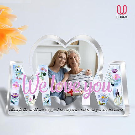 UUBAO Custom Mother’s Day Personalized Acrylic Plaque with Photos Name Gifts for Mom (Blue Heart)