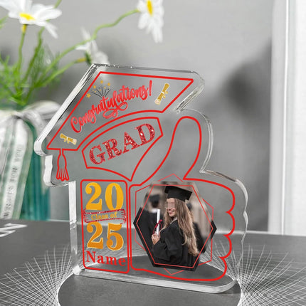 UUBAO Personalized Graduation Decorative Signs Plaques Class of 2024 Desk Paperweight Farewell Memorial Gift with Photo(Red)
