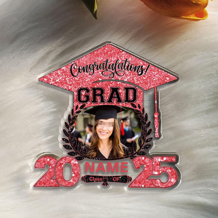 UUBAO Customized Graduation Plaque with Photo Crystal Desktop Keepsake Gift (Pink)