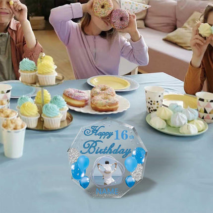 UUBAO Custom Happy Birthday Acrylic Plaque Desktop with Photo Personalized  Birthday Gift Ideas Keepsake Paperweight Sign(Blue)