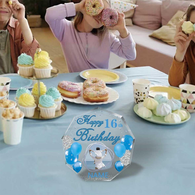 UUBAO Custom Happy Birthday Acrylic Plaque Desktop with Photo Personalized  Birthday Gift Ideas Keepsake Paperweight Sign(Blue)