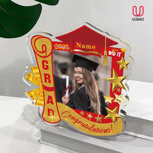 UUBAO Customized Graduation Plaque with Single Picture Custom Picture 2025 Congrats Grad Crystal Desktop Farewell Keepsake Gift (Red)