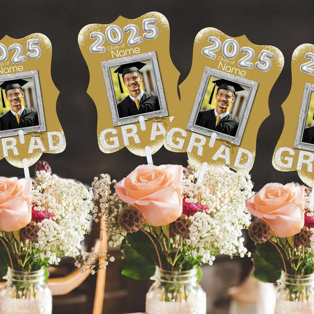 UUBAO Personalized Graduation Double Sided Face Fan Class of 2025 Customized Graduation Head Face Cutout with Handle Fun Photo Prop Supplies(Champagne)