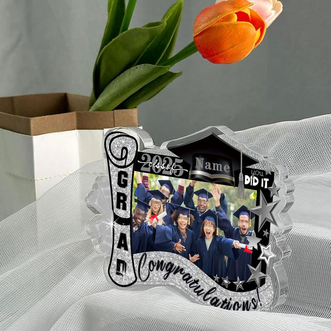 UUBAO Customized Graduation Plaque with Photo Crystal Desktop Keepsake Gift (Black and Silver)