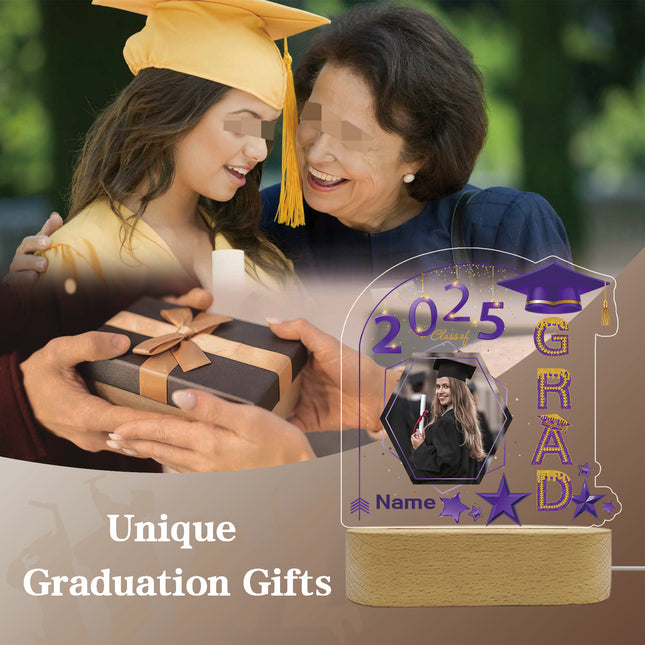 UUBAO Graduation Gifts Personalized Night Light Class of 2025 Custom Photo Name Gifts for Him Her Gifts for College, High School (Purple)