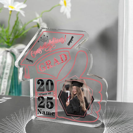 UUBAO Personalized Graduation Decorative Signs Plaques Class of 2024 Desk Paperweight Farewell Memorial Gift with Photo(Pink)