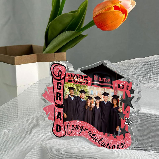 UUBAO Customized Graduation Plaque with Photo Crystal Desktop Keepsake Gift (Pink)