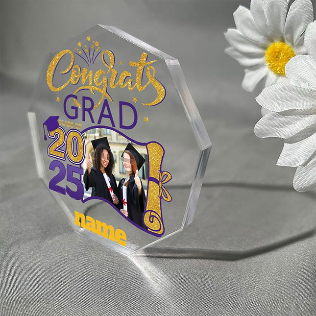 UUBAO Personalized Graduation Gift Class of 2025 Desk Paperweight Farewell Memorial Decorative Signs Plaques with Photo (Purple)