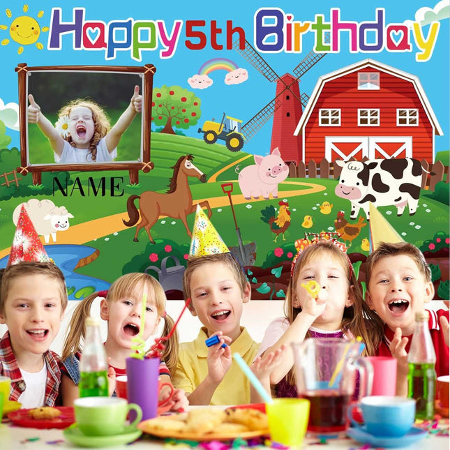 UUBAO Custom Farm Animal Happy Birthday Party Decorations Barn Cow Farmhouse Birthday Backdrop Banner