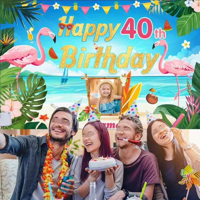 UUBAO Custom Flamingo Theme Birthday Decorations Banner Personalized Fabric Banner for Birthday Party Supplies
