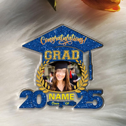 UUBAO Customized Graduation Plaque with Photo Crystal Desktop Keepsake Gift (Blue and Gold)