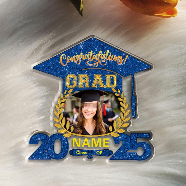 UUBAO Customized Graduation Plaque with Photo Crystal Desktop Keepsake Gift (Blue and Gold)