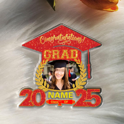 UUBAO Customized Graduation Plaque with Photo Crystal Desktop Keepsake Gift (Red)