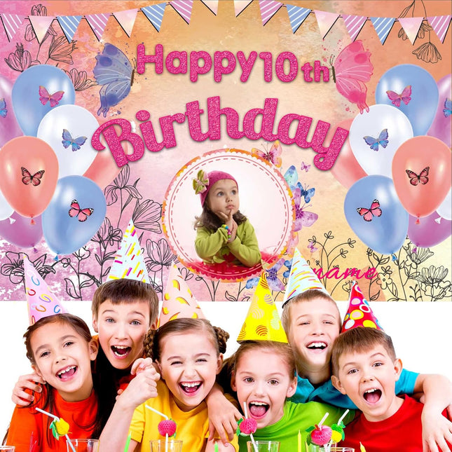 UUBAO Custom Butterfly Birthday Party Decorations Banner Backdrop Decorations Supplies