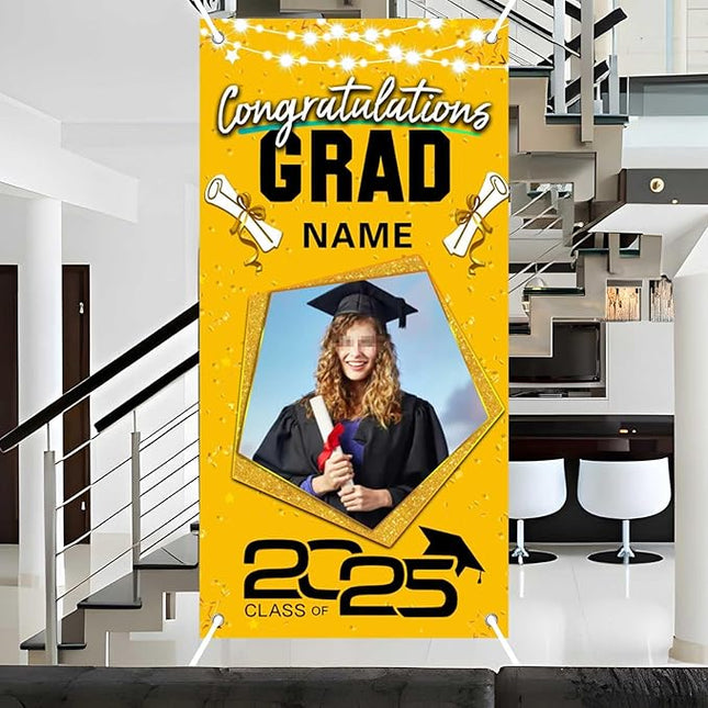 UUBAO Custom Graduation Party Decorations Personalization Banner Class of 2025 Backdrop Door Cover (Yellow)