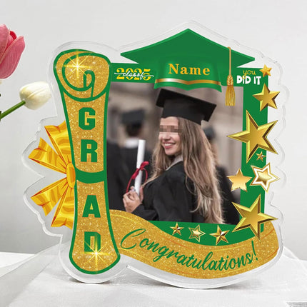 UUBAO Customized Graduation Plaque with Single Picture Custom Picture 2025 Congrats Grad Crystal Desktop Farewell Keepsake Gift (Dark Green)