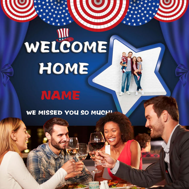 UUBAO Custom Welcome Home Decorations Kit Military Red White and Blue Balloons Patriotic Paper Fans Star Streamers Tablecloth for Patriotic Memorial Day Deployment Returning Party Decor