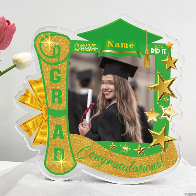 UUBAO Customized Graduation Plaque with Single Picture Custom Picture 2025 Congrats Grad Crystal Desktop Farewell Keepsake Gift (Light Green)