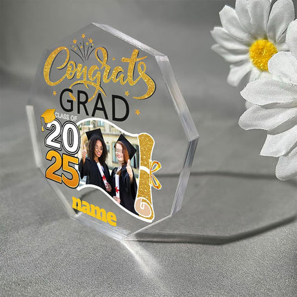 UUBAO Personalized Graduation Gift Class of 2025 Desk Paperweight Farewell Memorial Decorative Signs Plaques with Photo (Yellow)