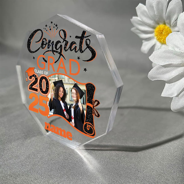 UUBAO Personalized Graduation Gift Class of 2025 Desk Paperweight Farewell Memorial Decorative Signs Plaques with Photo (Orange)