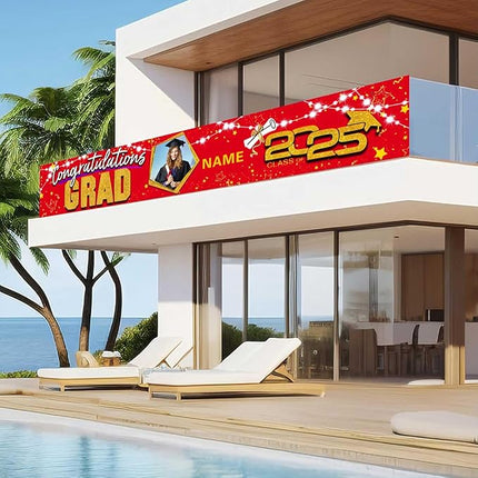 UUBAO Custom Graduation Party Decorations 2025 Personalization Congrats Grad Banner Graduation Backdrop(Red and Gold)