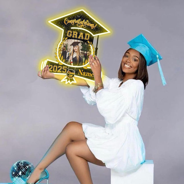 UUBAO Custom Graduation Gift LED Neon Signs Class of 2025 Personalized Photo Congrats Grad USB Powered (Black and Gold)