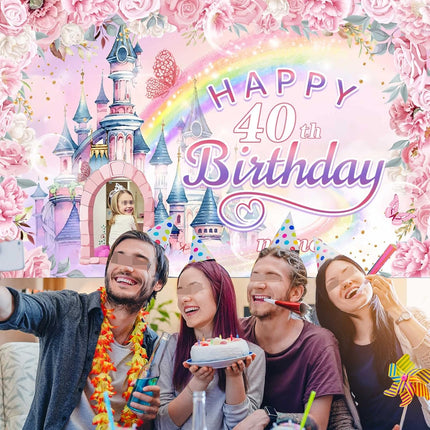 UUBAO Custom Castle and Princess Theme Birthday Decorations Banner Personalized Fabric Banner Birthday Party Supplies for Girls