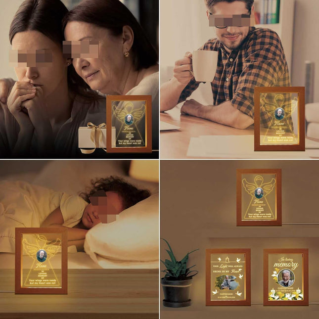 UUBAO Personalized Memorial Gift Night Light Customized Light Up Picture Frames Acrylic Led Plaque Lamp Sympathy Remembrance Gift(Angel Wing)