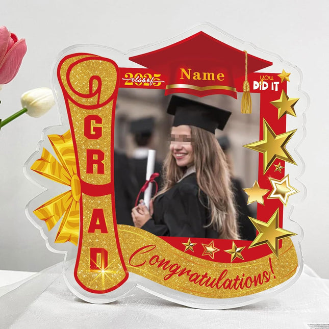 UUBAO Customized Graduation Plaque with Single Picture Custom Picture 2025 Congrats Grad Crystal Desktop Farewell Keepsake Gift (Red)