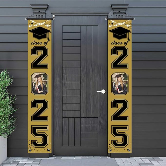 UUBAO Custom Graduation Party Decorations 2025 Personalization Congrats Grad Banner Graduation Front Door Porch Sign Backdrop(Champagne)