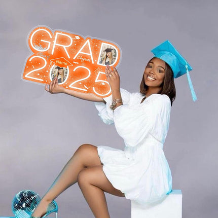 UUBAO Personalized Graduation Gift Neon Signs Congrats Grad LED Light Signs with Photo 2025 Party Backdrop Light Sign Decor (Orange)