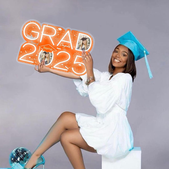 UUBAO Personalized Graduation Gift Neon Signs Congrats Grad LED Light Signs with Photo 2025 Party Backdrop Light Sign Decor (Orange)